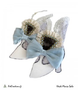 Juhlakengät - kangasaihio valmiina punapohjaan painettavaksi